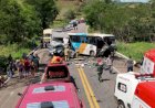 BR-356: acidente entre ônibus, caminhão e carro deixa um morto e 25 feridos