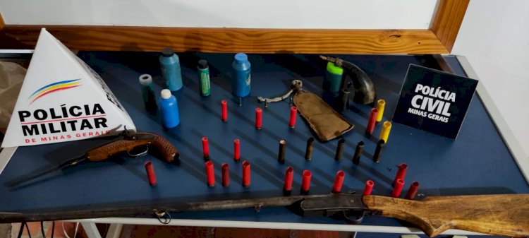 Operação conjunta das Polícias Militar e Civil, recupera arma de fogo, acessórios e munição na cidade de Guanhães.