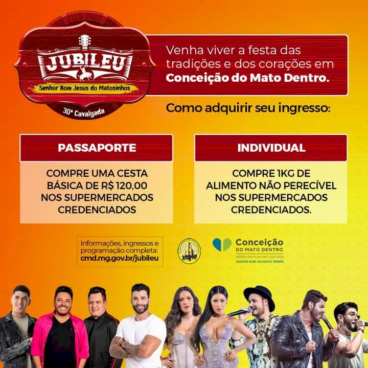 Conheça toda a programação de shows do Jubileu de Conceição do Mato Dentro